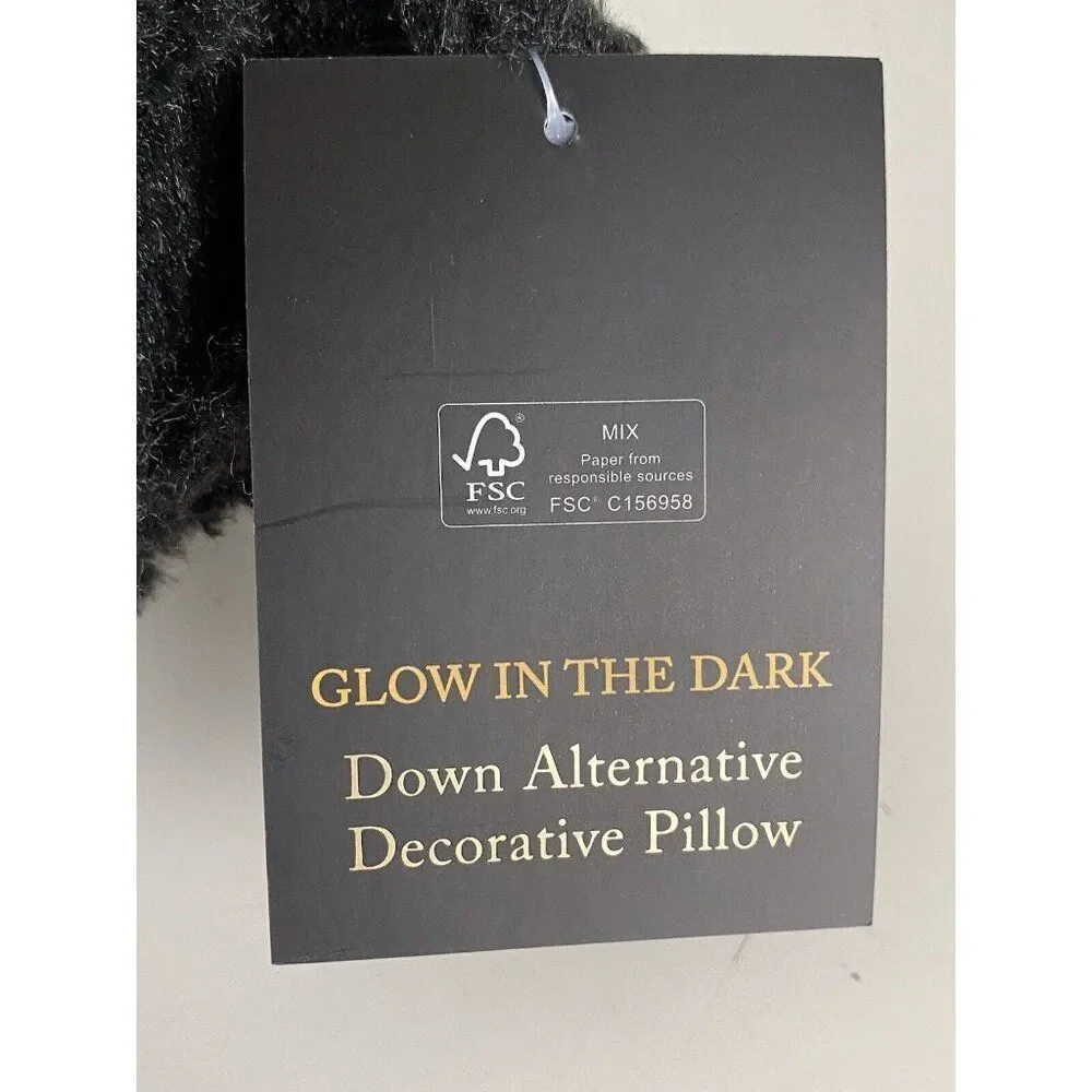 Cynthia Rowley Black CAT Shaped Pillow Halloween GLOW IN THE DARK EYES Soft NEW